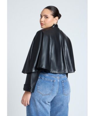 Women's Plus Size Faux Leather Cape Jacket