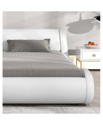 Modern Faux Leather Upholstered Platform Bed Frame with Headboard