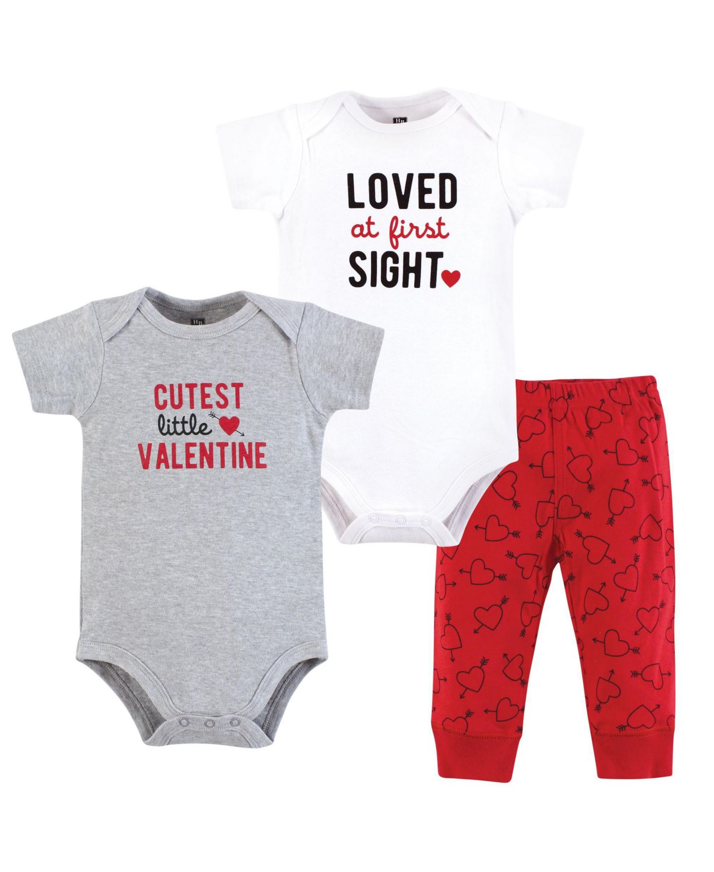 Детский комплект Hudson Baby унисекс: два боди и брюки в тон, цвет: Cutest Valentine — фото 1
