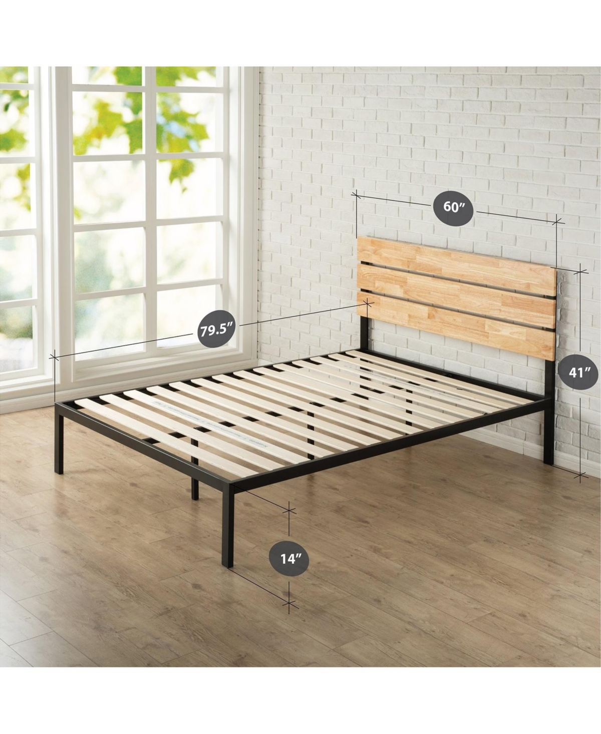 Slickblue Modern Wood and Metal Platform bed Frame with Headboard - Natural