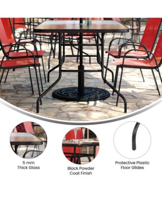 7-Piece Patio Table Set with Metal Table and Tempered Glass Top and 6 Flex Comfort Stacking Chairs