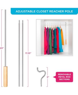 Closet Reacher Pole with Hook and Wooden Handle. Adjustable 2.75 to 5 Feet
