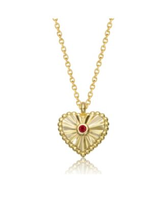 14k Gold Plated Little Heart Pendant Necklace with Red, Green, Blue, or Clear Cubic Zirconia