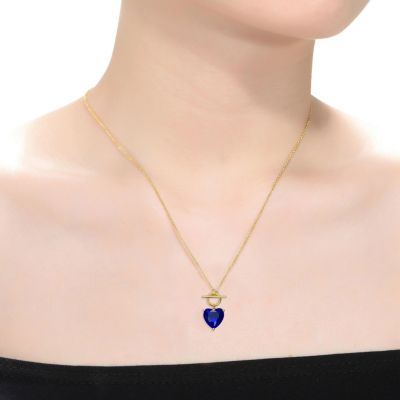 Dainty 14K Gold Plated Heart CZ Pendant Toggle Clasp Necklace