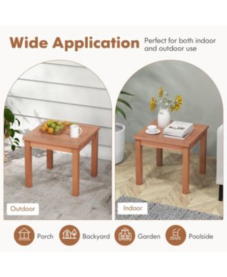 18-Inch Square Wooden Adirondack Side Table with Slatted Top for Indoor and Outdoor Use