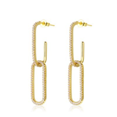 Sterling Silver 14K Gold Plated Clear Cubic Zirconia Square Drop Butterfly Earrings