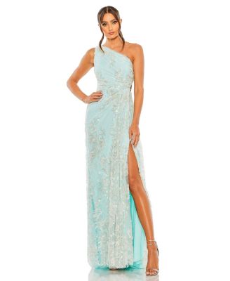 navy blue dress for baby girl Silver Sequined One Shoulder Draped Lace Up Gown main image 1