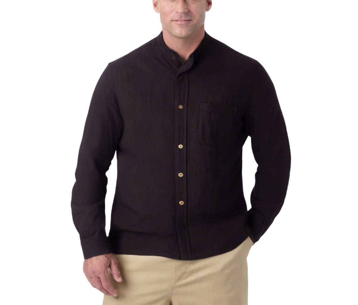 Big & Tall Gauze Mandarin Collar Shirt - White