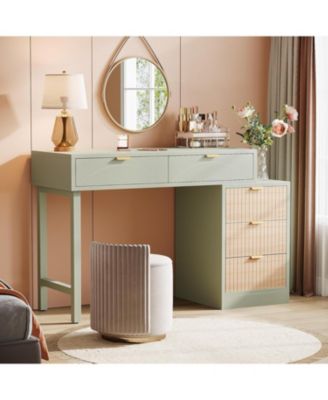 Makeup Vanity Desk with 5 Drawers, Modern Vanity Desk with Storage, Small Wood Dressing Table for Bedroom, Narrow Space (Without Mirror)