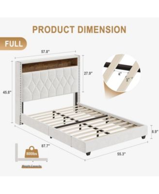Full Velvet Upholstered Bed Frame with Storage Headboard and Built-in Charging Station, Smart LED Lights and Nailhead Trim Wingback, Wood Slats Support, No Box Spring Needed