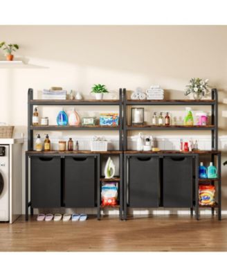 Laundry Basket,Laundry Hamper 2 Section with Side Shelves,3 Tiers Laundry Sorter with 2 Pull-Out and Removable Laundry Bags