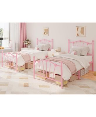 Twin Size Bed Frame, Heart Shaped Metal Bed Frame with Headboard and Footboard, Platform Bed Frame with Sturdy Slat Support, Underbed Storage Space, No Box Spring Needed
