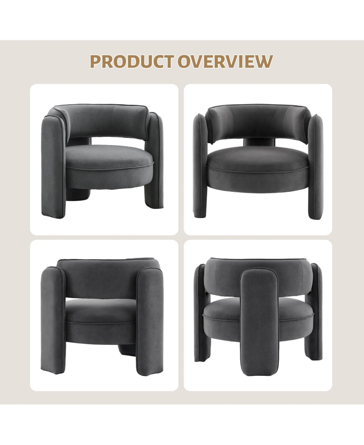 gaomon Modern Velvet Accent Chair, Mid-Century Barrel Armchair for Living Room, Comfy Upholstered Sofa Chair with Armrests, Boucle Chair for Bedroom