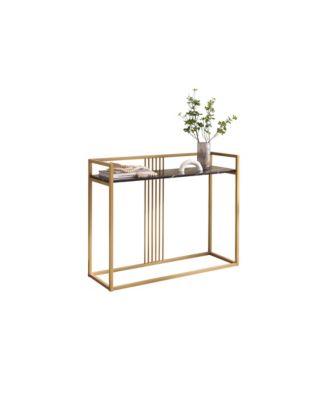 Modern Sofa Console Table with Faux Marble Storage Shelf & Gold Metal Frame for Hallway, Bedroom, Living Room, Foyer