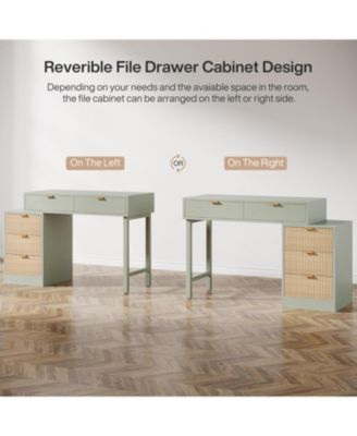 33.27 inches Wooden Modern 5 Drawers, Reversible Small Writing Desk with Storage Computer Desk