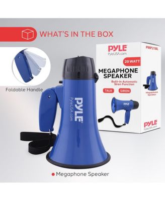20-Watt Mini Megaphone Speaker with Siren, Adjustable Volume, Portable, Battery Operated, Blue Bullhorn