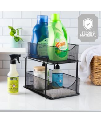 2 Pack 2 Tier Baskets with Mesh Sliding Drawers - Ideal Cabinet, Under the Sink, etc - Great for Bathroom, Kitchen, Office, etc. (Black)