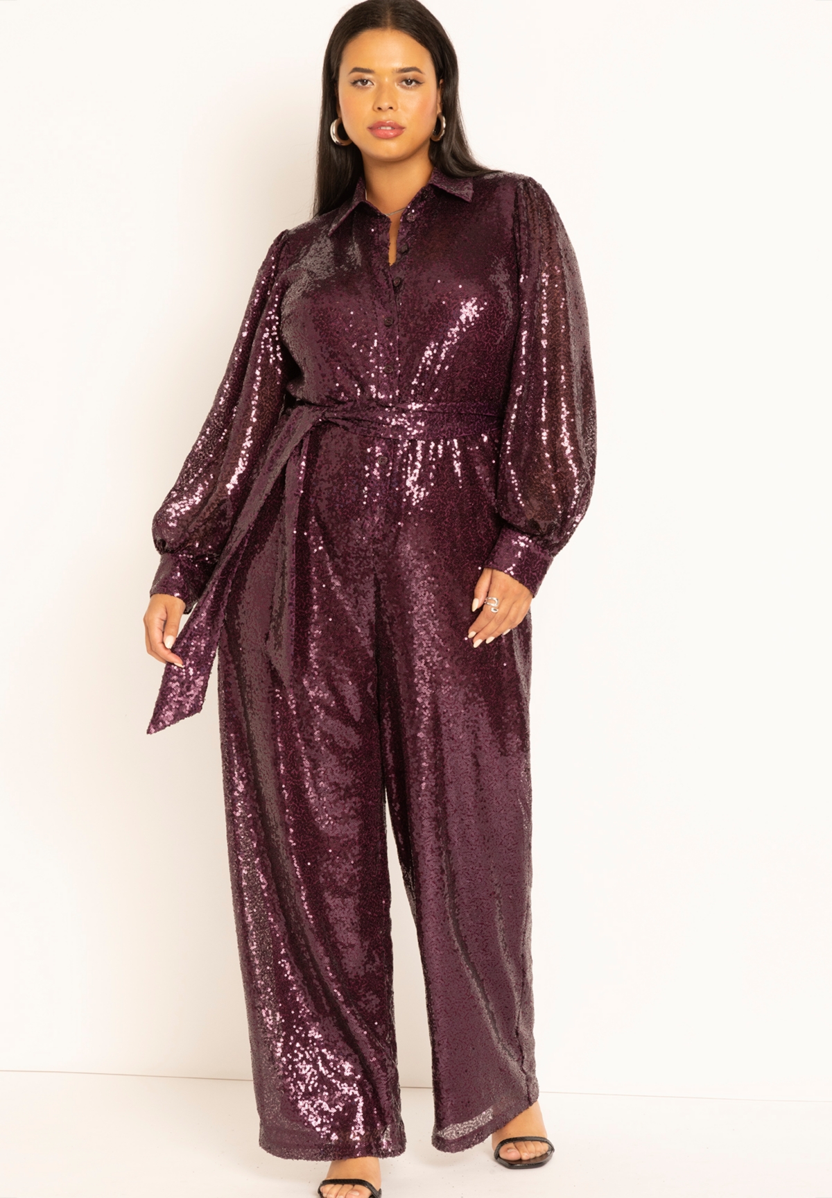 Eloquii Plus Size Sequin Jumpsuit With Collar