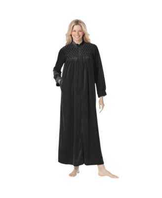 Only Necessities Women's Plus Size Smocked Velour Long Robe