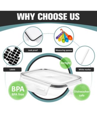 12 Pack (0.8L/27.05 Oz) Airtight Food Storage Containers with Locking Lids, Measuring Spoons & Labels