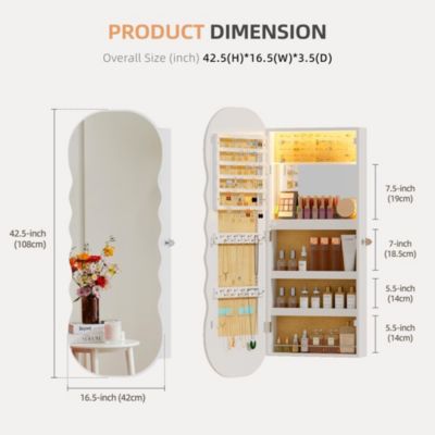 LED Mirror Jewelry Cabinet with Lockable Storage Organizer