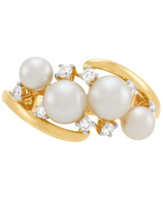 Cultured Ming Pearl (4-6mm) & Diamond (1/5 ct. t.w.) Swirl Ring in 10k Gold