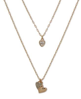 DKNY - Gold-Tone Crystal & Puffy Heart Layered Pendant Necklace, 16" + 3" extender