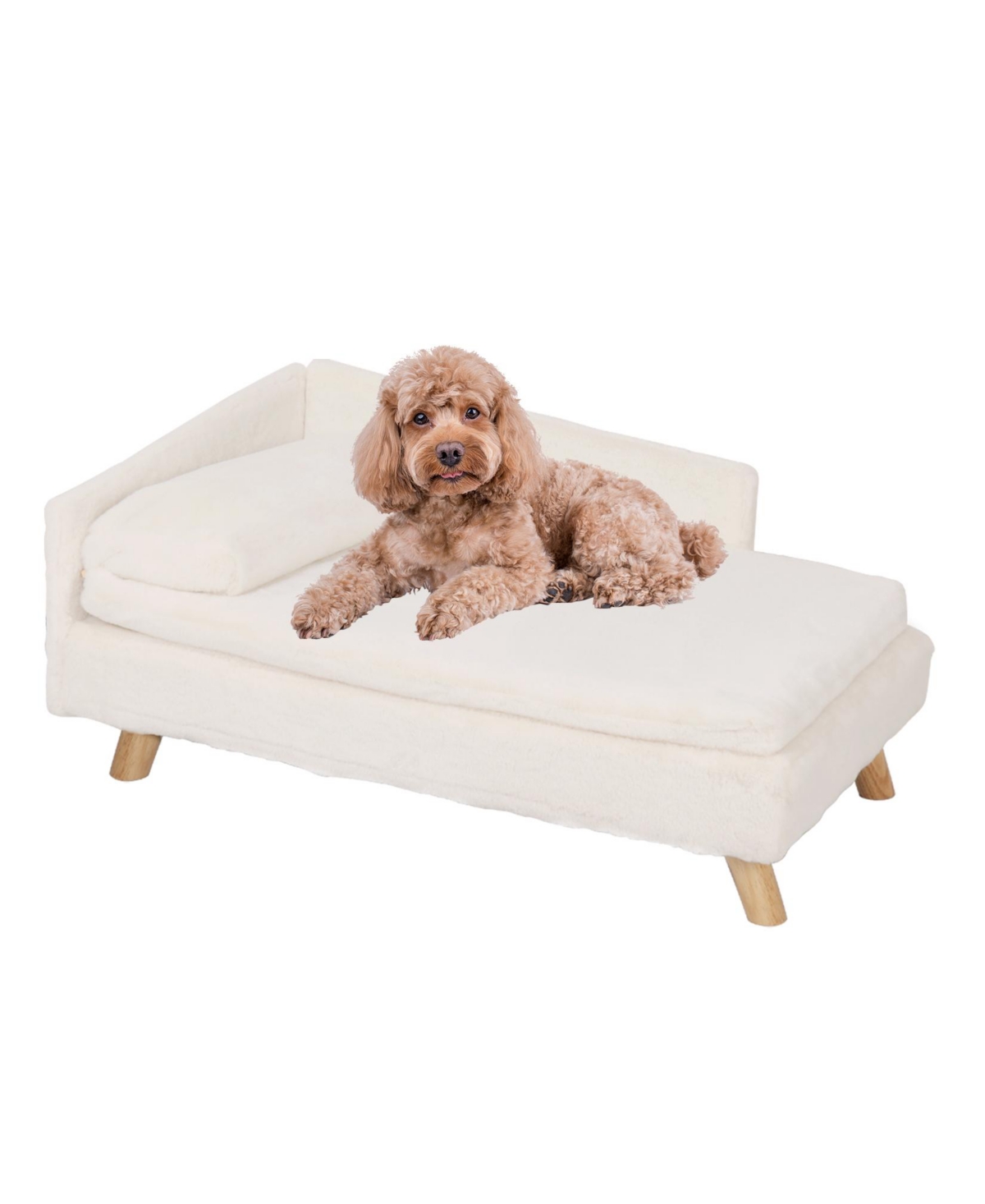 Luxury Cat Bed Stool Dog Sofa Couch Bed Rubber Wood Legs with Soft Cushion - Beige overflow