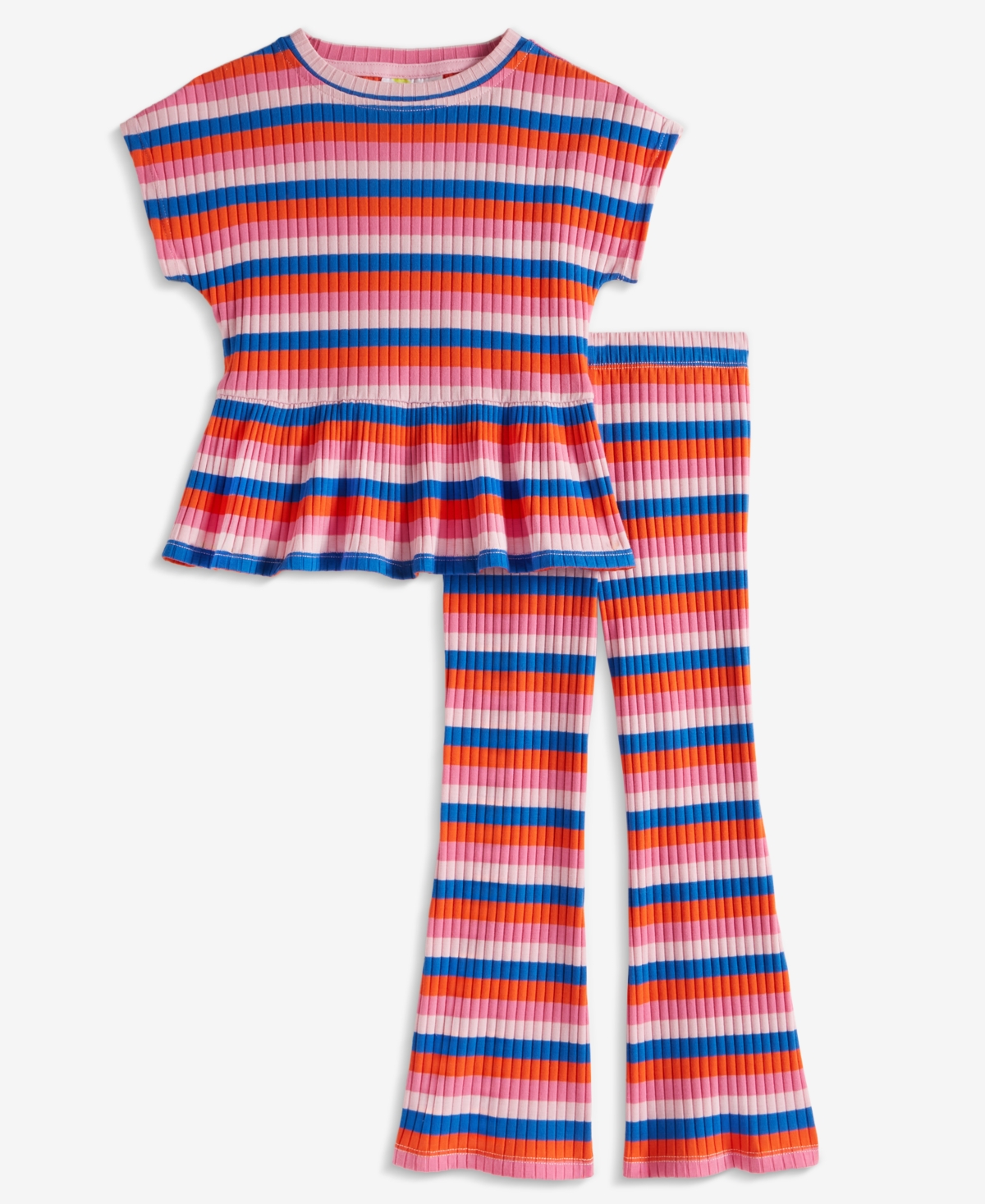 Epic Threads Toddler Girl 2-pc. Stripe Ribbed-knit Top & Flared Pants Set, Exclusively At Macy's In Bonbon