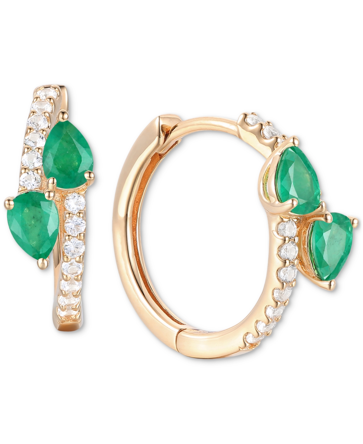 Macy's Sapphire, Ruby Or Emerald (3/4 Ct. T.w.) & Diamond (1/5 Ct. T.w.) Bypass Hoop Earrings In 14k Gold O In Emerald