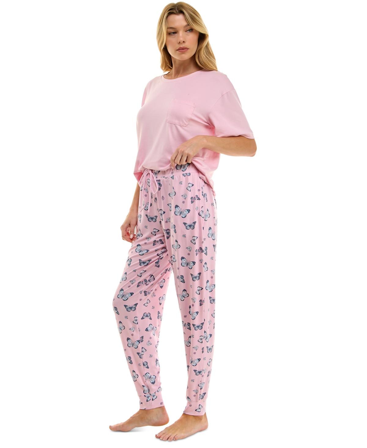 Roudelain Women's Printed Jogger Pajama Pants In Comino Butterflies With Flowers