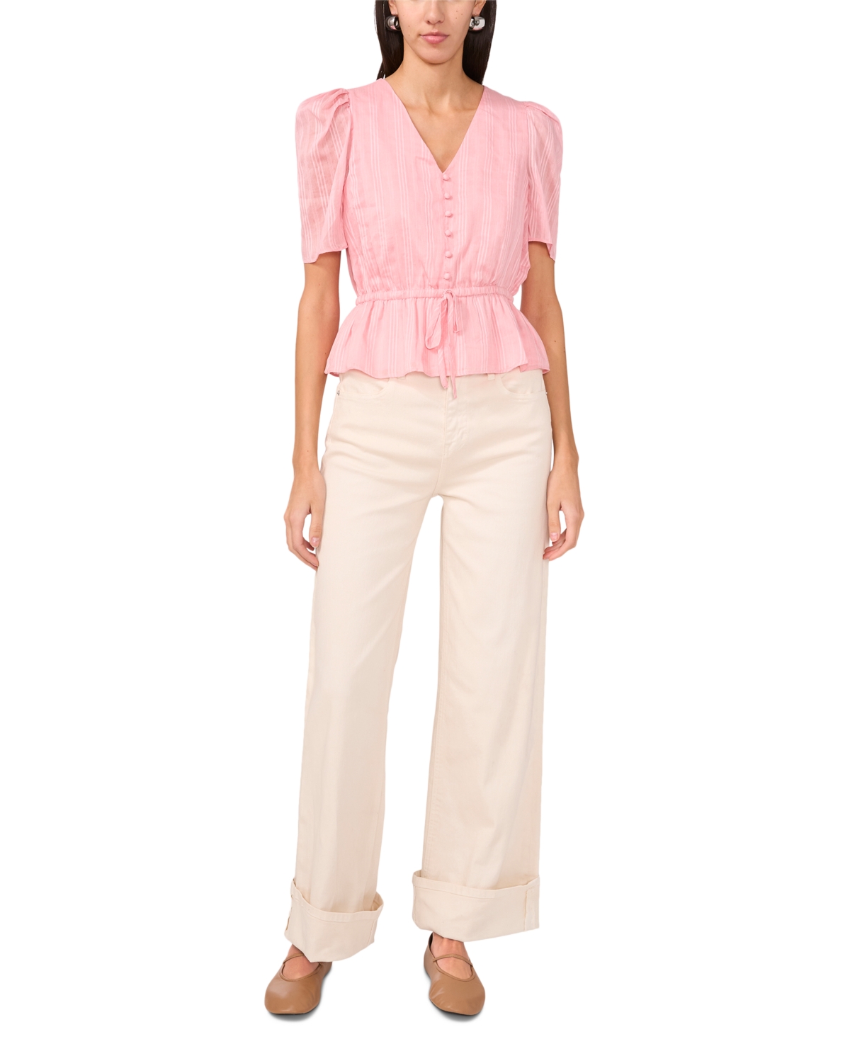 1.state Peplum Silk-blend Top