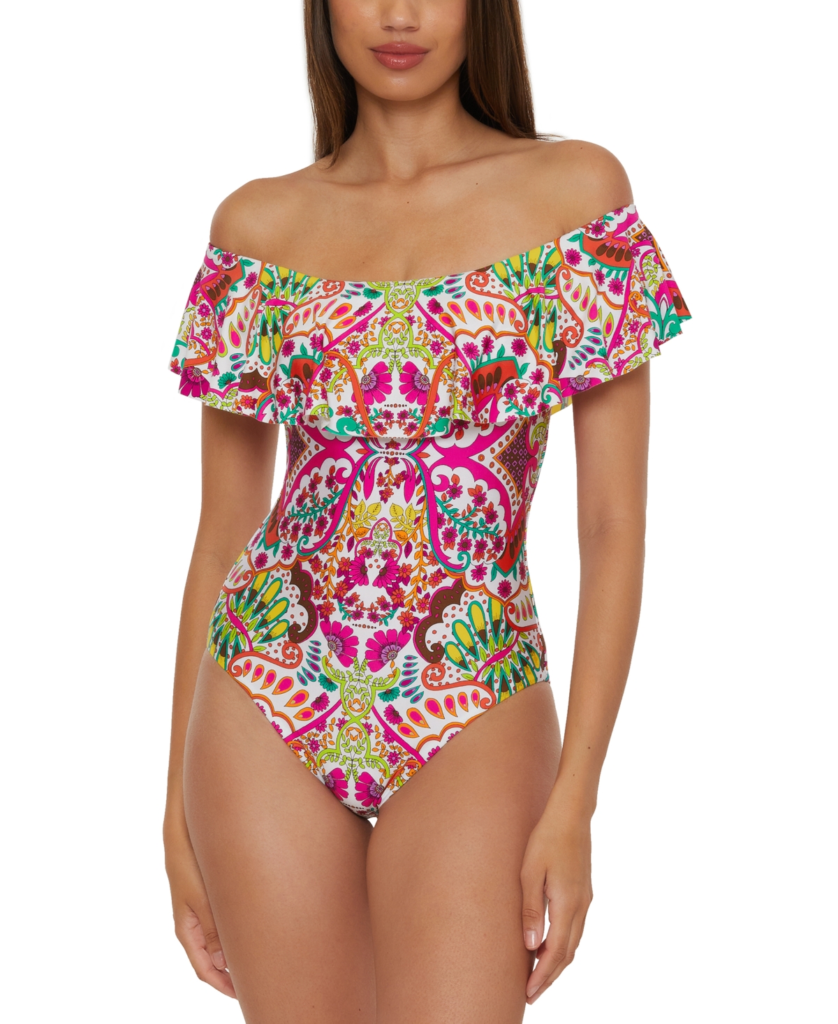 Women's Printed Ruffle One-Piece Swimsuit - Multi
