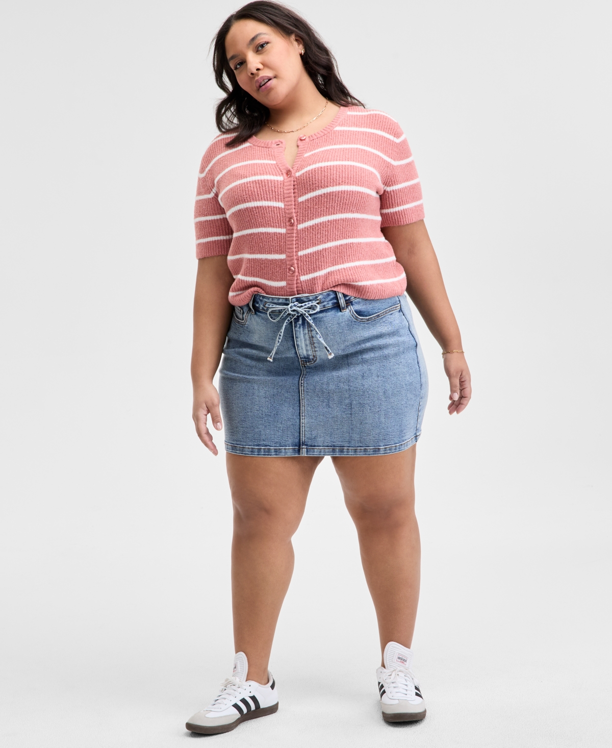 Trendy Plus Size Tie-Front Denim Mini Skirt, Exclusively at Macy's - Light Wash