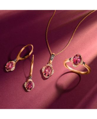 Passion Fruit Tourmaline (1-1/20 ct. t.w.) & Diamond (1/20 ct. t.w.) 20" Adjustable Pendant Necklace in 14k Rose Gold