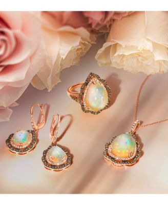 Neopolitan Opal (3-1/2 ct. t.w.), Nude Diamond (1/4 ct. t.w.) & Chocolate Diamond (1/3 ct. t.w.) Pendant 20" Necklace in 14k Strawberry Gold