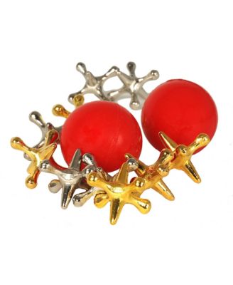 Old-Fashioned Metal Jacks in a Wooden Box