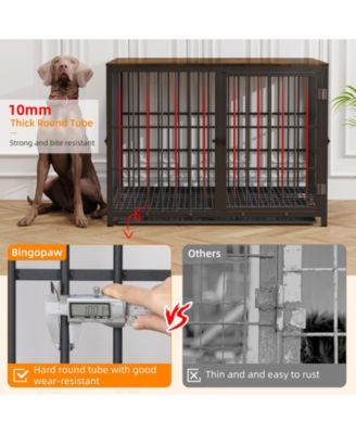 Furniture Style Wooden Dog Crate Pet Kennel End Table with Three Doors and Tray