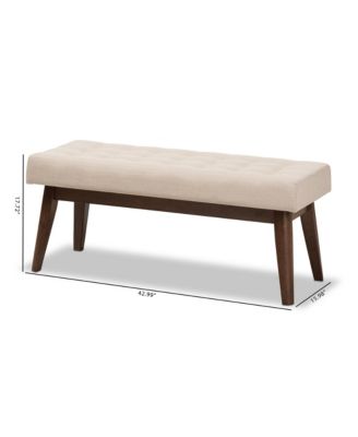 Elia Mid-Century Modern Walnut Wood Light Beige Fabric Button-Tufted Bench
