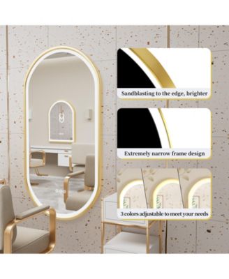 Oval Led Bathroom Mirror Gold Frame Makeup Mirror Anti-Fog Stepless Dimming 3 Color