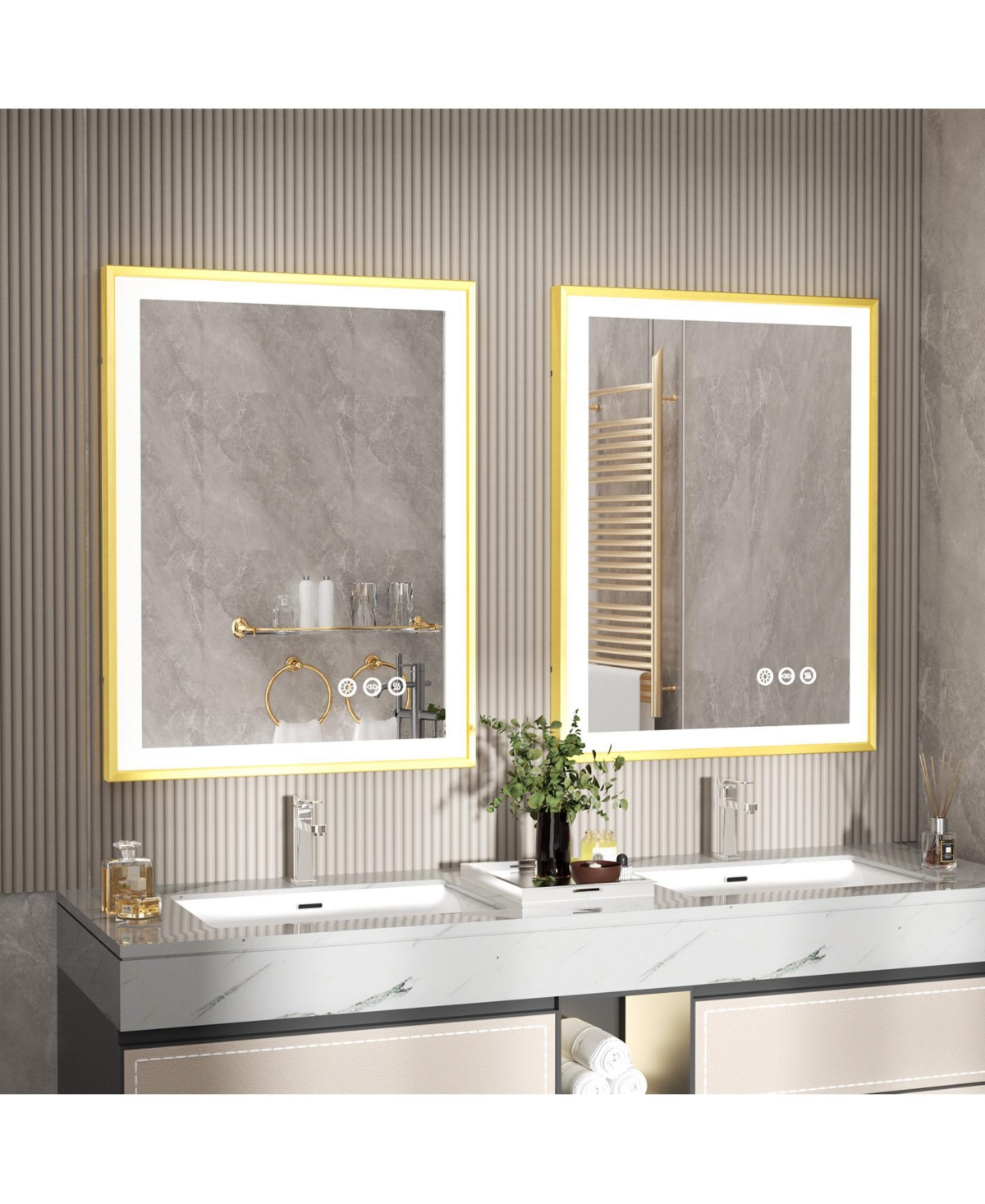 Wisfor Led Vanity Mirror withFrame Wall Mount Bathroom Mirror Frontlit Anti-Fog - Gold