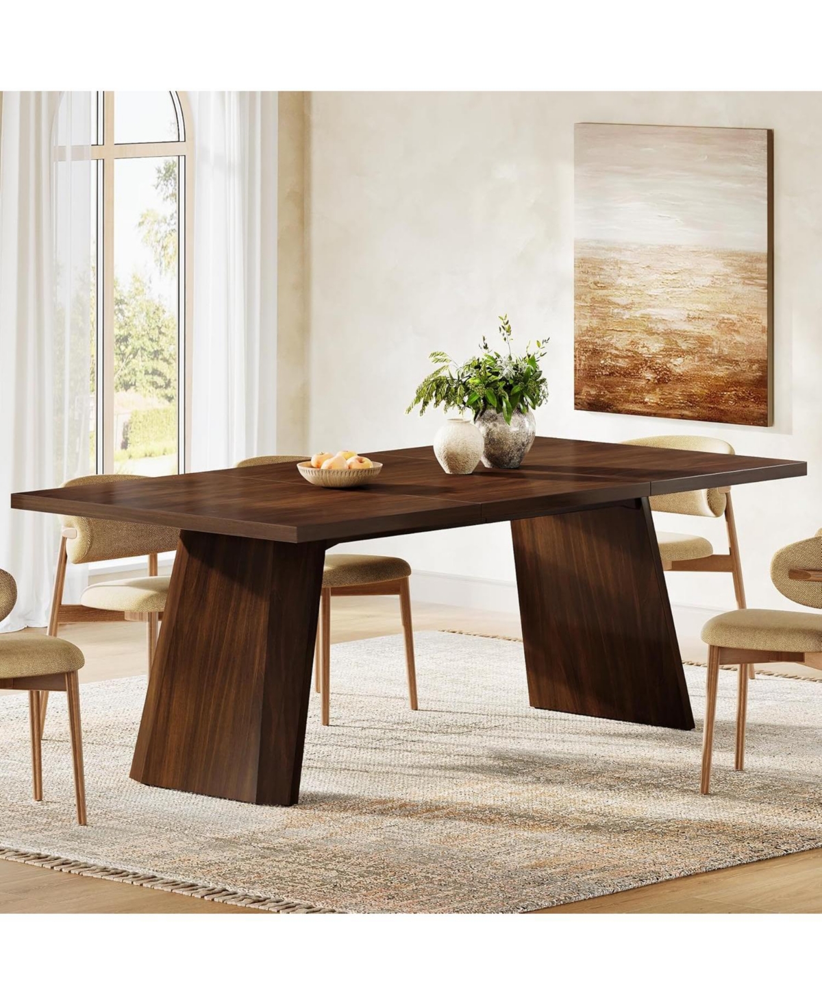 Tribesigns 70-Inch Dining Table for 6 to 8 People, Farmhouse Wooden Kitchen Table, Rectangular Dinner Table with Tabletop for Dining Room, Kitch
