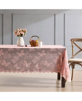 Butterfly Floral Lace Fabric Tablecloth, Lace Fabric Table Cloth for Rectangle Square Tables, Wrinkle Resistant, Patterned Scalloped