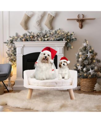 Pet Cat Dog Bed Soft Warm Plush Chair Bed Wood Legs Cushion Pad Washable