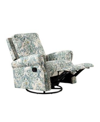 Evelia Floral Swivel Rocker Manual Recliner with Nailhead Trims