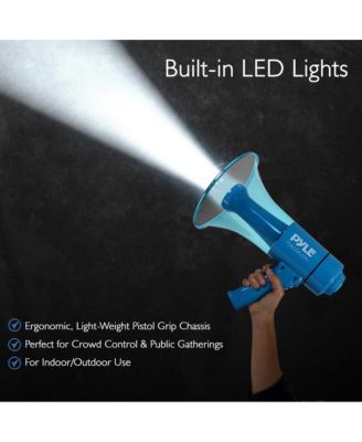 Waterproof Megaphone with LED Lights, 40W Power, Rechargeable Battery, Siren Function, Weatherproof, Ideal for Crowd Control, Blue
