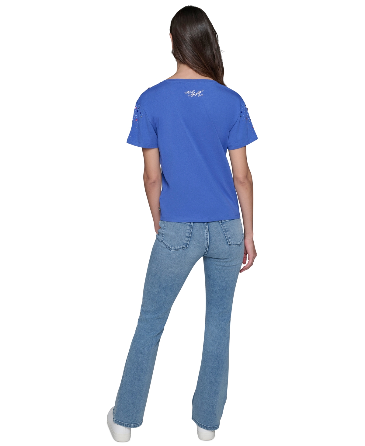 Shop Karl Lagerfeld Women's Embellished V-neck T-shirt In Electric Indigo
