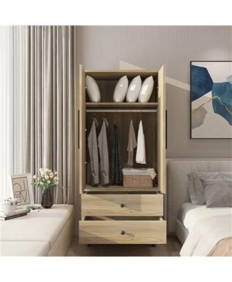 Mid-Century 2-Door Armoire Wardrobe Cabinet for Stylish Storage and Bedroom Organization