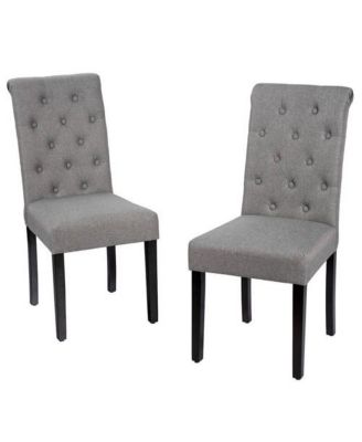 Set of 2 Linen Button Tufted Dining Chair with Wood Legs