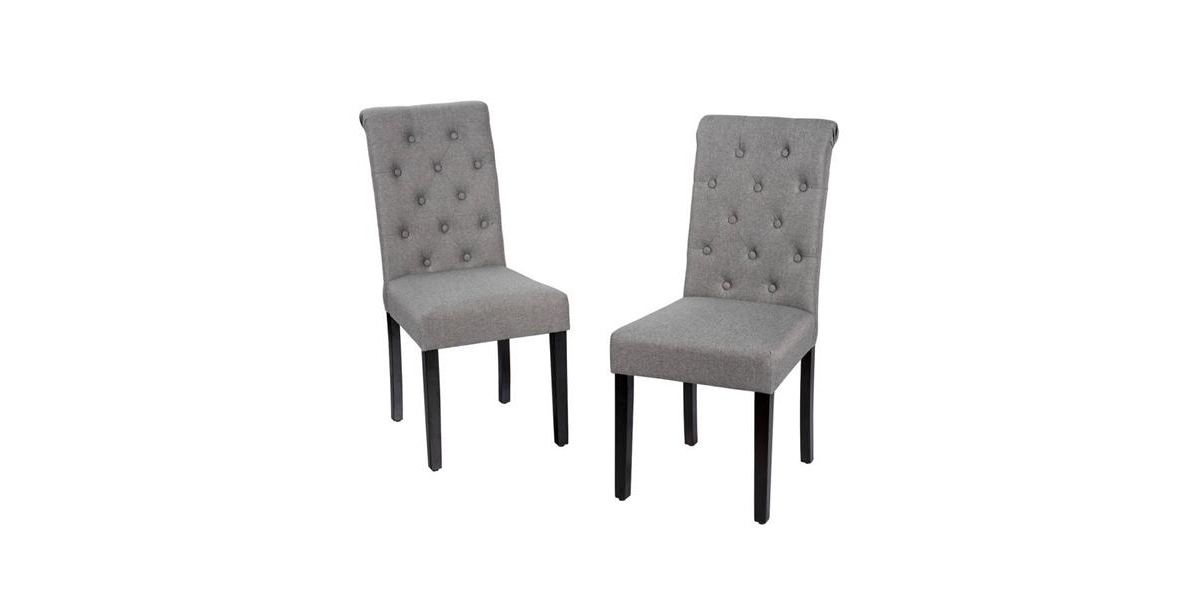 Slickblue Set of 2 Linen Button Tufted Dining Chair with Wood Legs